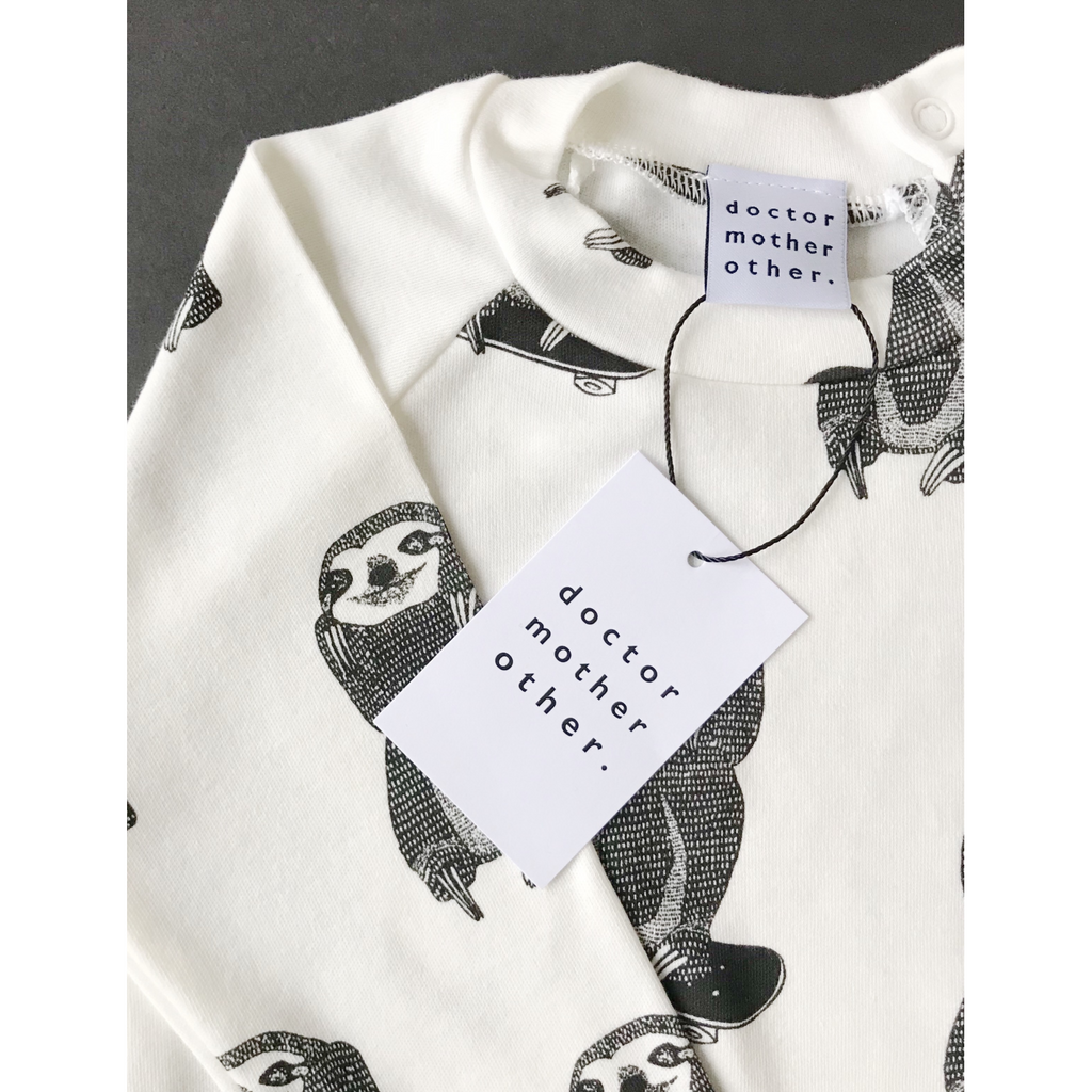 Skating Sloth Baby & Children's Sweatshirt, exclusive to Doctor Mother Other. Handmade in the UK.